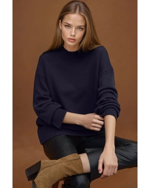 Dicker Strick Rundhalsausschnitt langer Pullover