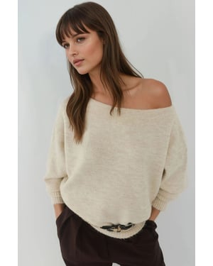 Weicher strukturierten Off-Shoulder Strickpullover