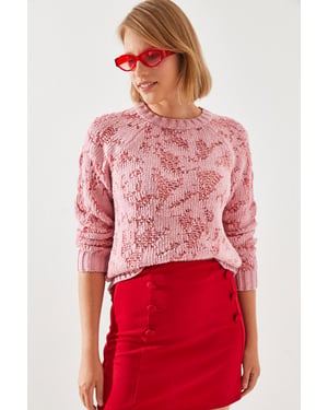 Abstrakter Strickpullover mit Rippdetails