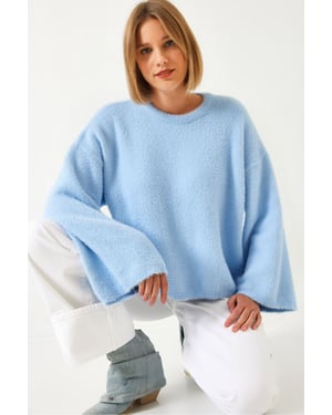 Oversized Rundhalsausschnitt Pullover mit Kunstfell-Detail
