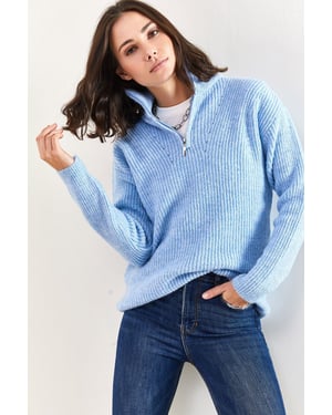 Oversized gestrickter Pullover mit Reißverschlusskragen