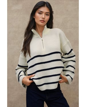 Gestreifter Pullover mit langem Arm und Reißverschlusskragen