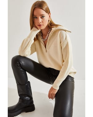 Reißverschluss-Kragen Strickpullover