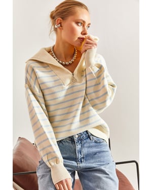 Gestreifter Boxy Crop-Pullover mit Reißverschlusskragen