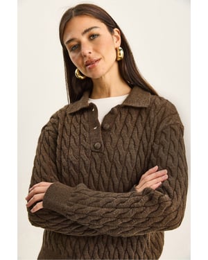Dicker Zopfmuster-Polo-Hals-Pullover