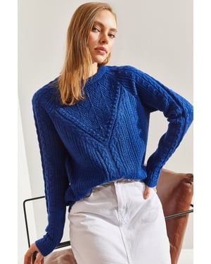 Musterierter dicker Rundhals-Pullover