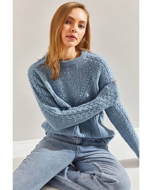 Musterierter dicker Rundhals-Pullover