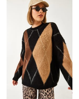 Übergroßer Pullover mit Diamantdruck