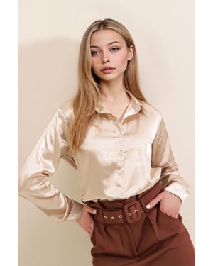 Satin Langarmhemd mit Knopfleiste