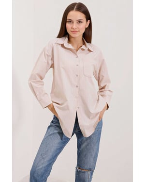 Oversized Gestreift Popeline Hemd mit Taschen