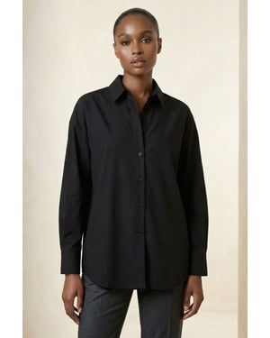 Übergroße Langarm-Popelin-Bluse mit Knopfschluss