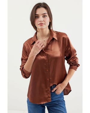 Satin Langarm Hemd mit Knopfleiste