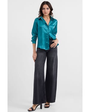 Satin Langarm-Button-Up-Hemd