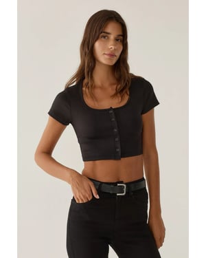Poolkragen Knopf Crop-Top