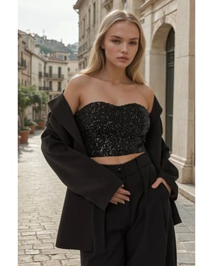 Herz-Kragen Pailletten Crop-Top