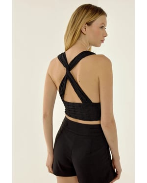 Hiccup V-Ausschnitt Crop Top mit gekreuztem Rücken - Schwarz
