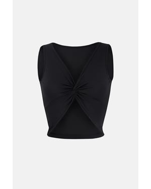 Solides Rippen-Twist-Front-Crop-Top