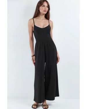 Modal Touch V-Ausschnitt Langer Strick-Overall