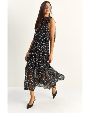 Punktemuster Midi-Kleid mit Halterneck-Kragen