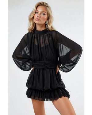 Rüschenshirt mit Stehkragen im Mini-Stil