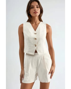Leinenmischung Weste & Shorts Zweiteiliges Set