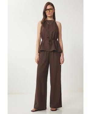 Hochtaillierter Halter Neck Zweiteiliger Koordinationsanzug