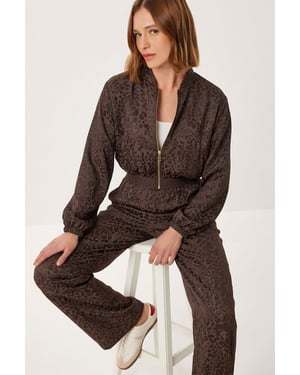 Leopardenmuster High Waist Bomberkragen Set