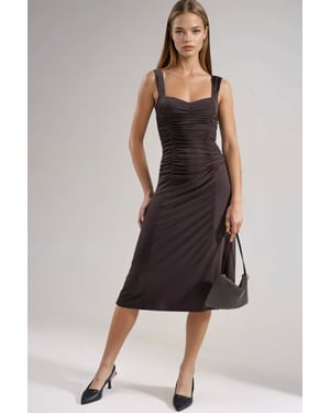 Herzkragen Midi-Kleid mit A-Linien-Schnitt