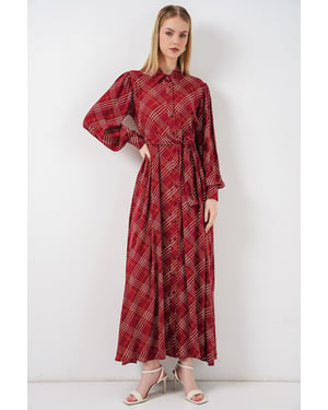 Kariertes Midi-Hemdkleid mit Knopfverschluss