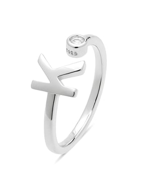 Luxenter 925 Sterling Silber Ring mit rhodiniertem Brillant Zirkonia - Alphabet