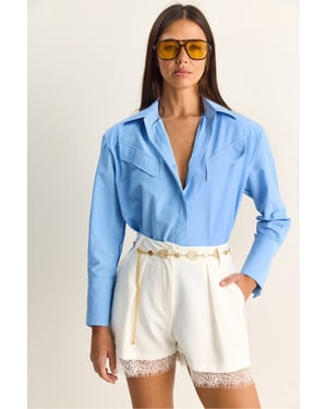 Lässige Langarm-Hemdbluse aus Popeline mit Tasche