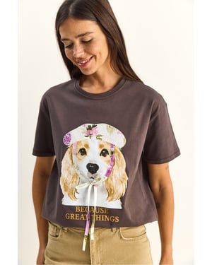Paillettenbedrucktes Rundhalsausschnitt T-Shirt