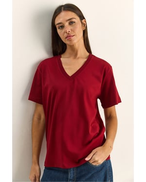Komfort Fit V-Ausschnitt Kammgarn Baumwoll-T-Shirt