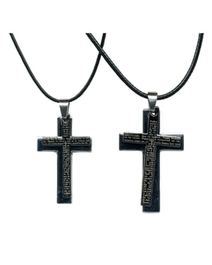 Steuer Modeschmuck Schmuck-Set Freundschaftskette und Partnerkette mit schwarzem und silberfarbenem Kreuz 45+5cm