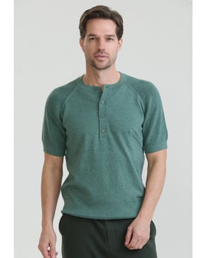 T-Shirt Basic-Strick-T-Shirt Mit Rundhalsausschnitt Und Knöpfen