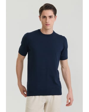 T-Shirt Basic-Strick-T-Shirt Mit Rundhalsausschnitt