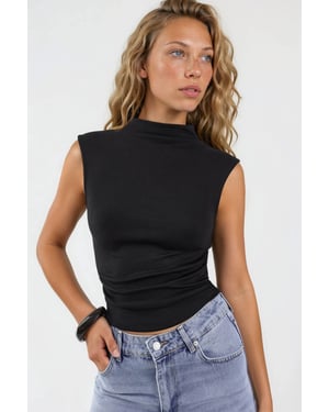 Modal Touch Halb-Turtleneck Crop Top