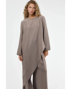Texturierte Knopfleisten-Bluse mit langen Ärmeln