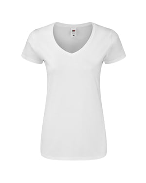Fruit of the Loom - "Iconic 140" T-Shirt V-Ausschnitt für Damen (Weiß)