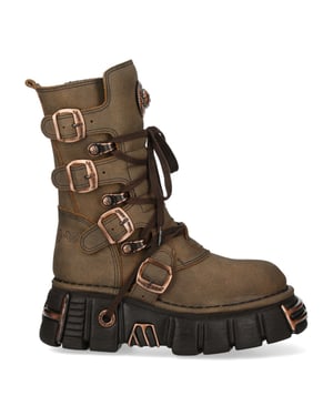 Neue Rock Brown Leder Gothic Mid-Calf Biker Boots - M-373XL-C120
