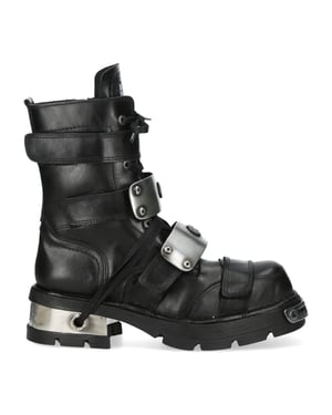 New Rock Metallic Black Leather Gothic Punk Rock High Boots - MET048-C9