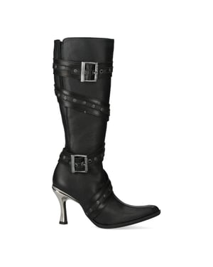 New Rock kniehohe Gothic-Stiefel aus Leder mit Absatz - M-9029-C10 - Schwarz