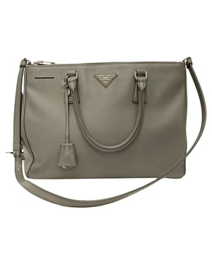 Prada Medium Galleria Double Zip Tote Bag aus grauem Saffiano-Leder