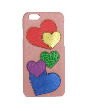 Dolce & Gabbana Chic Pink Leder Herz-Besetzte Damen Smartphone Hülle
