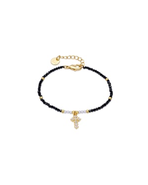 Luxenter Armband aus schwarzem Kristall mit 18-karätigem Gelbgold-Finish – Nyali