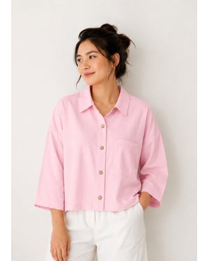 Rosa, kurzes Baumwollhemd mit Knöpfen