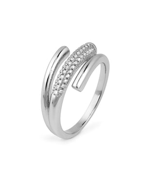 Luxenter Ring mit funkelnden Zirkonia-Steinen, rhodiniert – Jedrac
