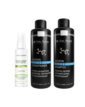 Keratin Reparatur & Nährstoff Shampoo 300 ml + Keratin Reparatur & Nährstoff Conditioner 300 ml + SLEEK & SHINE TROCKENHAARÖL 60 ml