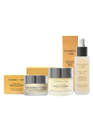 Vitamin C + CBD Serum 30ml + Vitamin C + CBD Augencreme 15ml + Vitamin C + CBD | Die Pro-Glow Fresh Vit C Tagescreme 50ml
