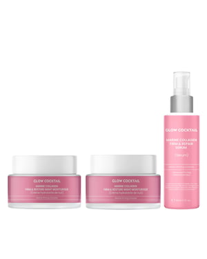 Marine Kollagen Festigungs- & Reparaturserum 30ml + Marine Kollagen Festigungs- & Strahlendes Tagesfeuchtigkeitscreme 50ml + Marine Kollagen Festigungs- & Wiederherstellende Nachtfeuchtigkeitscreme 50ml